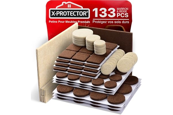 133 PCS Patins en Feutre Auto-Adhésifs X-Protector - Patins pour Meubles Marron et Beige - Patin Meuble - Patin Feutre Autocollant - Patins Glisseurs pour Meubles - Protégez Vos Sols!