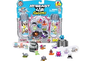 MrBeast Lab Swarms Battle Fusion Series Mega Lab Pack – inkluderar 14 mikroodjur med ultrasällt Serpent Spear, 80+ att samla in, klistermärken och stapelbara fusionskåpor för visning