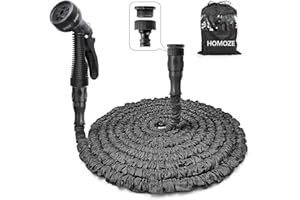 HOMOZE 100ft Garden Hose Pipe Expandable Garden Hose with 3/4", 1/2" Fittings, Anti-Leakage - Flexible Expanding Hose with 7 Function Spray Nozzle (100FT, Black)