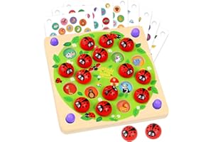 Subtail Coccinelle Jouet Enfant 3 4 Ans - Jeu de Societe 3 4 5 Ans - 16 ThèMes Jouets de MéMoire - Jeu en Bois Montessori Smart Games - Jeu ÉDucatif pour Enfants de 3 4 - Cadeau Enfant 3 4 Ans