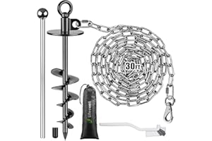 LIFESWELL Dog Tie Out Chains and Stake, 30ft Chew Proof Stainless Steel Dog Chains for Outside, 15" Heavy Duty Dog Anchor for Dogs Up to 125lbs, Fully Welded, No Tangle, Ideal for Yard and Camping