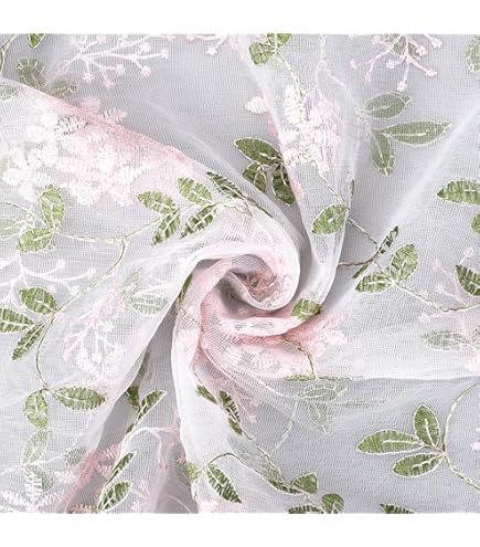 Tessuto Chiffon Floreale Con Occhielli Ricamati Filo Oro - Larghezza 152,4 Cm - Pezzo Pretagliato 2 Metri - 3