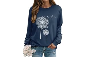 Dresswel Women Dandelion Print Sweatshirt Crew Neck Long Sleeve Tops Basic Jumper Tunic Blouse Shirts