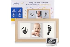 Bubzi Co Empreint Bébé Cadeau Bebe Garcon Bebe, Cadre Déco Blanc Encre Non Toxique, Souvenir Personnalisé Pour Décoration Chambre Bébé,Cadeau Original Naissance–Cadeau Naissance Liste (Natural Wood)