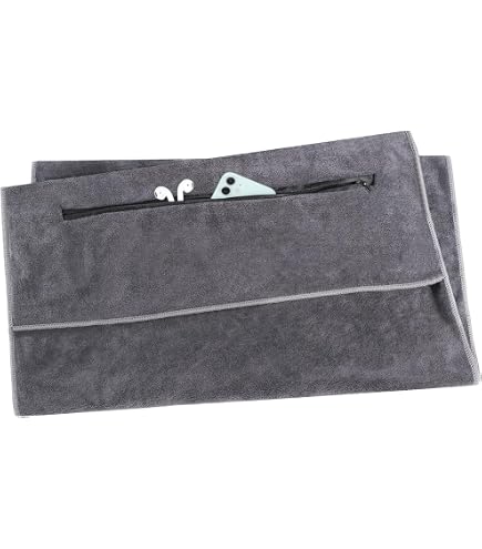 Serviette Microfibre Sport 120x50cm Gris - Absorbante Avec Poches Zippées, Idéale Musculation, Yoga, Voyage Et Cyclisme