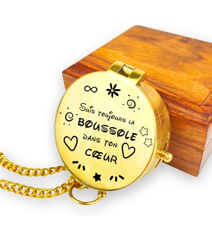 Boussole Personnalisée Photo Et Texte - Laiton Poli Ou Vintage Avec Étui Cuir - Idée Cadeau Unique