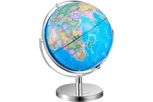 VEVOR Globe terrestre rotatif avec support, 330,2 mm, globe géographique éducatif avec fuseau horaire précis, matériau ABS, globe rotatif à 720° pour enfants, apprentissage géo en classe (en anglais)