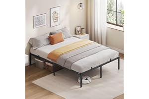 VASAGLE Cadre de Lit 140 x 190 avec Sommier Métal, Cadre en Métal, Espace de Rangement au Dessous, Moderne, Lit d'Invité, Montage Facile, Noir d'encre RMB133B01