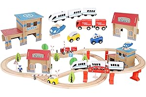 Kruzzel- Wooden Car Building Kit Train Track Set for Kids 9362 Trenes y vehículos sobre raíles, Multicolor