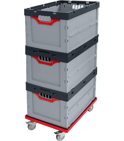 Produktbild von Schnellkarton EU Set 1: Transportroller Mit 2 Bremsen + 3 Eurobehälter 60x40 Cm – Stabil, Stapelbar, Lebensmittelecht