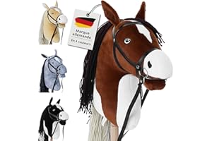 Hoofly® Hobby Horse Marron (Pie) - Grand Cheval bâton pour Enfants A3 avec Tige vissable/Ensemble de Cheval Hobby Horse avec Bride/Cheval Hobby Horsing en 4 Designs/Chevaux bâton