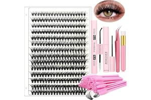 DNSGOOR Kit de Expansión de Pestañas DIY 280 Bultos de Pelo Rizado de 9-16 mm de Largo 40D Atadura y Sellado Pegamento Removedor de Pegamento Pinzas Herramienta de Aplicación de Rímel