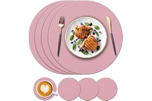 KERYCHIN 4 Round Silicone Place mats + 4 Coasters Set, Heat-Resistant 450 °F Placemats, Non-Slip and Washable, Decoration Accessories for Home, Hotel, Dining Table, Indoor, Outdoor, Pink