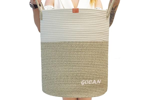 Gocan grande taille haute forte panier à linge tissé panier de rangement oreiller couverture salon ou chambre à coucher décoration jouet h50xd38cm brun/Beige