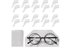 Lyeteung 10 Par 20x11 mm Uchwyt na Okulary na Ucho, Silikonowy Uchwyt na Okulary, Antypoślizgowe Zauszniki na Okulary, z Ściereczka do Okularów, do Okularów, Okularów do Czytania, Biały
