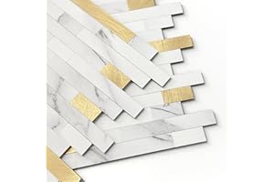 M MOFIT 3d Selbstklebende Fliesen Fliesenaufkleber Wandfliese Küche Mosaikfliesen Steinoptik Bad Wasserdicht(10 Matten,Weiß Gold)