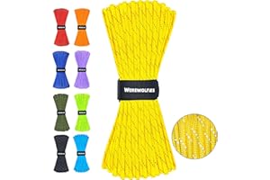 WEREWOLVES Paracorde réfléchissante à 7 brins de type III - 4 mm - 30,5 m/61 m - Pour tente, camping, randonnée, pêche, survie, corde à linge tactique, projets de bricolage (jaune, 30,5 m)