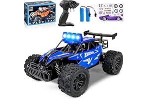 Joellfuner Voiture Ttélécommandée Tout Terrain, 1:16 2.4GHz Voiture Rc avec Lumière LED Quadrichromique, 2WD 20KM/H Buggy RC avec Vitesses Hautes et Basses, Cadeau pour Enfants Plus de 3 Ans (Bleu)