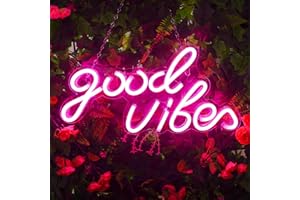 Aslanka Good Vibes Neon Sign, Neon Signs for Bedroom Wall Decor USB Powered Neon Light Wall Sign for Bedroom, 15.7 x 7.8 inch (Pink)