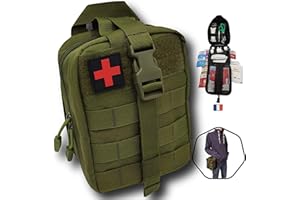 SECUENOR Trousse de Secours Tactique Molle kit Complet,Compact,103 Pcs,Made in France,Pratique Compact Se Fixe à la Ceinture.Conçue pour la Maison,la randonnée,Travail,Voiture,Chasse,Sport,Militaire. Vert