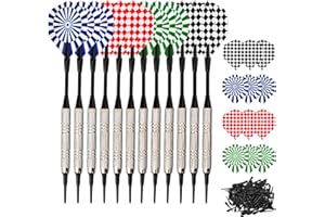 Vesaneae 12 Fléchettes Pointe Plastique, Fléchettes avec 100 Pointes, Set de Fléchettes 14g à Pointe Souple Professionnelles, Set de Flechettes à Pointe Souple pour Cible de Flechette