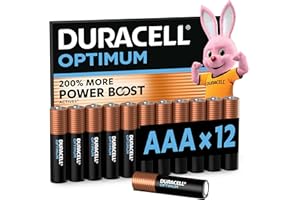 DURACELL Baterie alkaliczne Optimum AAA 1,5 V, 12 szt., 200% więcej składników aktywnych Power Boost, do nowoczesnych urządzeń, w 100% nadające się do recyklingu, opakowanie bez plastiku, MX1500