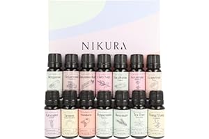 Nikura Professional Essential Oil Gift Set - 14 x 10ml | Essential Oils for Diffuser for Home, Christmas, Aromatherapy, Rosemary Oil for Hair Growth | Bergamot, Lavender, Lemon, Peppermint, Tea Tree