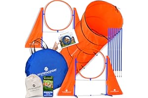 PfotenWunder® XXL-Profi-Agility Set Hunde Groß + 3 Meter-Tunnel + 21 Min. HUNDESCHULE -6 Slalomstangen, für kleine & große Hunde-Training Sport Cavaletti Parcour Steckhürdenset Zubehör Hürden