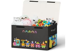 ADEHMDA Large Toy Box, Toy Box Storage with Lid, Collapsible Sturdy Toy Chest Box for Girls and Boys, Nursery Room and Living Room, 26"x13" x16"(black-train)-Gift for Kids