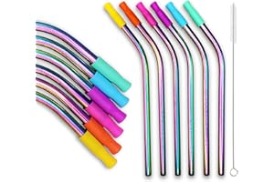 LOU KIDS LOUKIDS - 6 pailles en acier inoxydable + embouts en silicone alimentaire-PREMIUM qualité-adaptés aux enfants-marque française-réutilisable et zéro déchets-etui et brosse de nettoyage