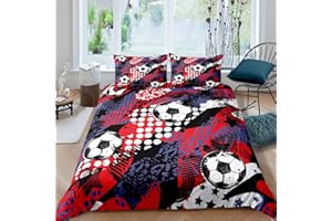 feelingyou Fußball der Roten Graffiti Bettwäsche-Set Hip Hop Ball Sport Bettwäsche Set 135x200cm Fussball Spiel Betten Set für Kinder Jungen Mädchen Teenager 2St.Reißverschluss Mikrofaser