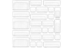 Vtopmart - Lot de 25 organisateurs de tiroir en plastique transparent 4 tailles pour salle de bain et coiffeuse - Bacs de rangement pour maquillage, bijoux, ustensiles de cuisine et bureau