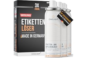 ‎ONELIQIT ONELIQIT® Etikettenentferner, Etikettenlöser, Klebereste Entferner mit Orangenöl 3x 200ml für das einfache Entfernen von Etiketten, Aufklebern, Vignetten & Klebstoffen