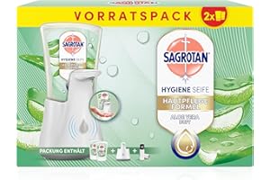 ‎SAGROTAN Sagrotan No-Touch Automatischer Seifenspender Weiß – Vorratspack – Inkl. Sagrotan Nachfüllern Aloe Vera – 2 x 250 ml Flüssigseife
