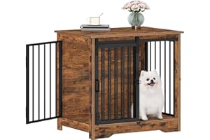 Hzuaneri 69cm Meble klatka dla psa, 2 drzwi, nowoczesna klatka dla psów, do użytku wewnątrz dla małych/średnich/dużych psów, stolik pomocniczy, 49 × 69 × 64,5 cm Vintage Brązowy