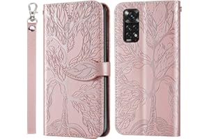 Rostsant Funda para Xiaomi Redmi Note 12 Pro 4G / Redmi Note 11 Pro 5G / Redmi Note 11 Pro 4G Árbol en Relieve Carcasa de Cuero PU Funda Teléfono Billetera - Oro Rosa