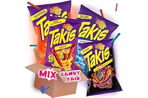 ‎WASHYS JETZT NEU! - Takis Chips Große Probierpackungen Box - 1x Takis Blue Heat 92,3g, 1x Takis Fuego 90g, 1x Takis Nacho Xplosion 90g, 1x Takis Dragon Sweet Chili 92g - Perfekt zum Testen & Geschenk!