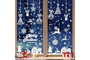 HOOWA 192 Stickers Noel Fenetre Réutilisable, Decoration Autocollant Noel Fenetre Electrostatique PVC Flocon de Neige Intérieur Deco Noel pour Porte Vitrine Verre