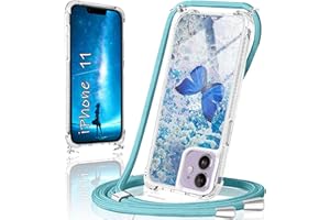 XCYYOO Handykette für iPhone 11 Hülle mit Band,Handyhülle iPhone 11 Glitzer Schmetterling mit Kette TPU Slim Bumper Kratzfest Stoßfest Schmetterling Schutzhülle mit Kordel
