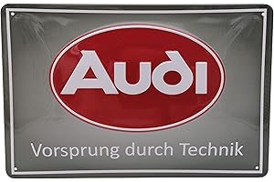 LUCKYLINDE geprägtes Blechschild passend für AUDI Fans, Deko Werkstatt, Garagen Auto Oldtimer Schild 20 x 30 cm (Audi Logo)