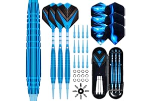 POFIBO Dartpfeile mit Kunststoffspitze - 19g Dartpfeile für Elektronische Dartscheibe, 3 Stück Soft-Dartpfeile mit 30 Kunststoff Dartspitzen und Anti-Lose Gummiringe