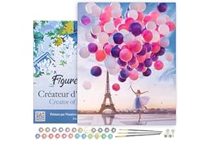 Figured'Art Peinture par Numéro Adulte avec Cadre Lâcher de Ballons à Paris - Activité Manuelle Kit de Loisir Créatif DIY Numéro d'Art Complet - 40x50cm toile tendue sur châssis