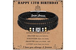 Toplstud 10th 13th 16th Birthday Gifts for Boys - Stainless Steel Leather Bracelets for Boys - Birthday Presents for Son Grandson Nephew - Layered Bracelets for Teenage Boy