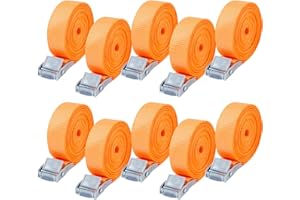 BUCOMTU 10 Stück Spanngurt,Zurrgurt,25 mm x 4 m,Spanngurte mit Klemmenschlössern,Wirtschaftlich und anwendbar,entsprechen DIN EN 12195-2,Für Fahrräder,Trolleys und Motorradkoffer（Orange）
