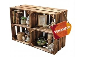 Teramico Vintage Holzkisten 40 x 30 x 25cm geflammt | Weinkisten & Obstkisten | Set-Angebote (2er Set Boden Kurz)