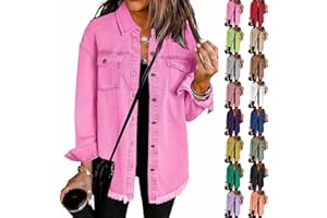 Shffuw Denim Jackets Women Button Down Long Sleeves Jean Coat Ladies Casual Oversized Fall Jackets For Women Uk Stretch Boyfriend Jean Trucker Jacket Womens Coatigan With Collared Neckline And Pockets