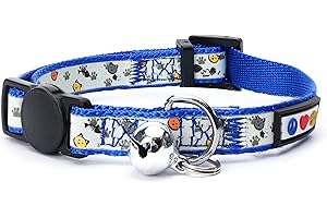 Pawtitas Collar para Gato Ajustable Collar Gato Reflectante Hebilla De Seguridad Collar De Gato con Campana Desmontable Brilla en la Oscuridad Collar Gato Azul