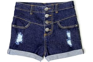 BIENZOE Mädchen Verstellbare Taille Zerrissen Dehnbar Denim Kurze Hose