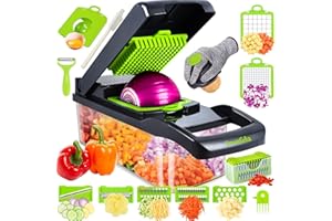 Swetfela 18 en 1 Coupe Legumes Multifonctions - Mandoline Cuisine, Hachoir à Légumes avec 7 Lames, Gant, Brosse de Nettoyage et Éplucheur, Coupe-Légumes pour Fruits et Légumes