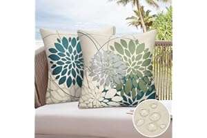COZYFOUNDER Fundas de Cojines 45x45cm Exterior Impermeable Verde Moderno Funda de Almohada Decorativa Dalia Flores Patrón Funda Cojin Decoracion para Dormitorio Exterior Jardin Salon Terraza Verano 2 Piezas